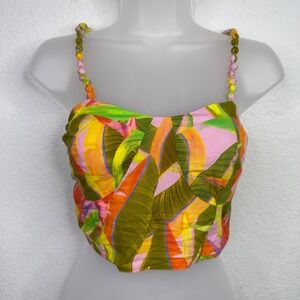 Farm Rio Anthropologie Crop Top Womens XS Colorful Tropical Hawaiian Boho Resort